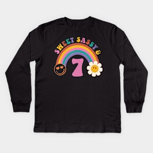 Sweet Sassy And Seven Girls Birthday Rainbow 7 Year Old Kids Kids Long Sleeve T-Shirt